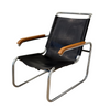 Vintage Marcel Breuer B35 chairs in tubular steel, black leather with wood accents -Pair