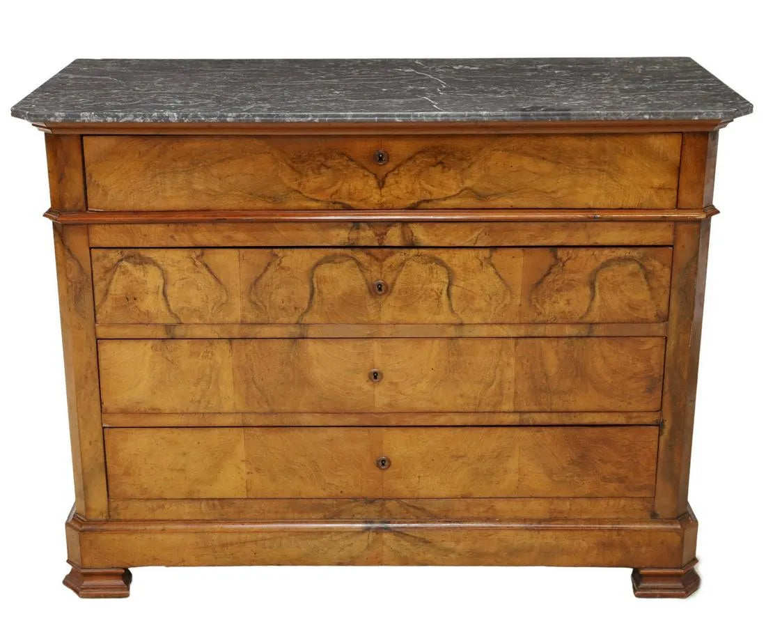 Antique Louis Philippe Period Walnut Commode with Black Marble Top