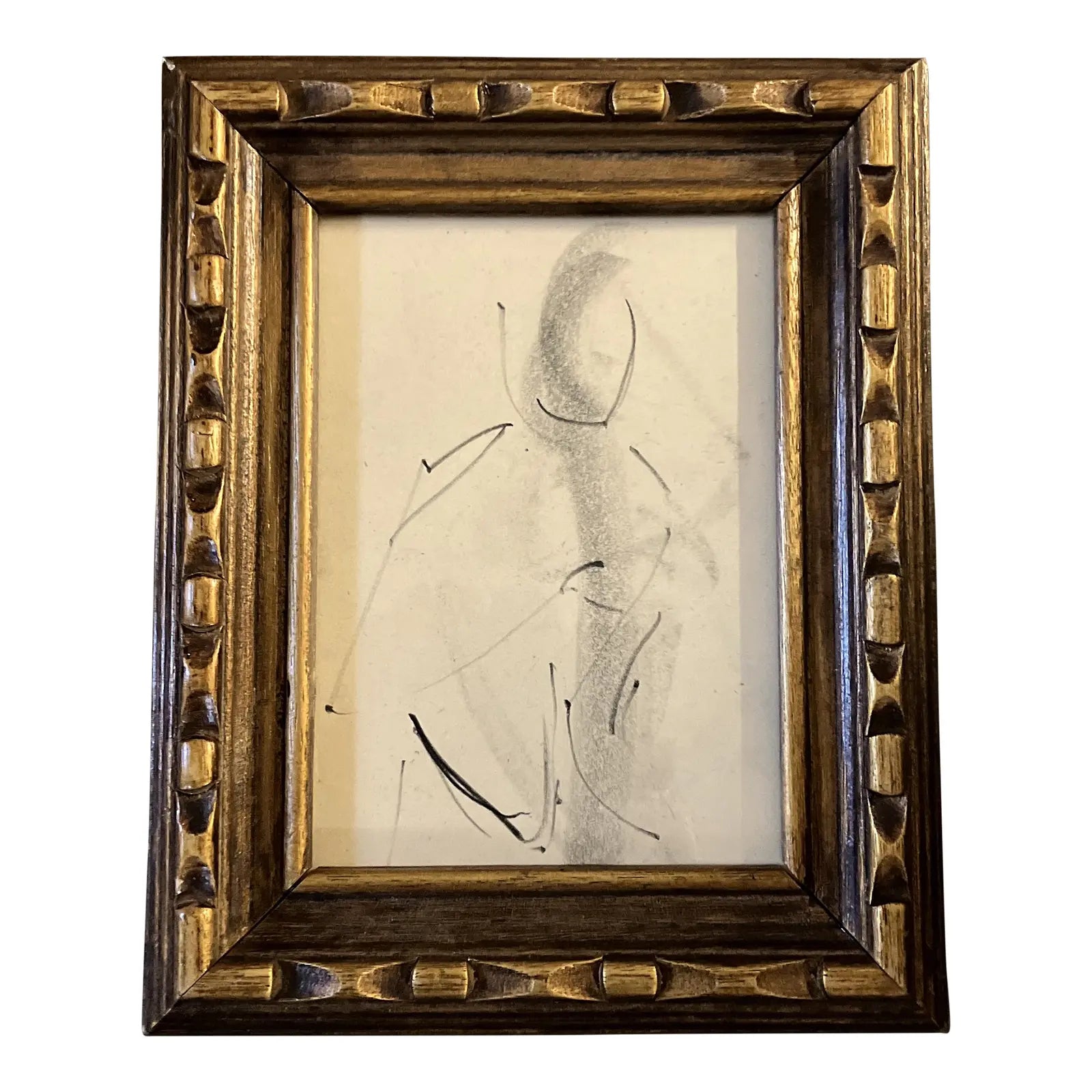 Original Charcoal Figure Study Drawing in Vintage Frame, circa 1950’s