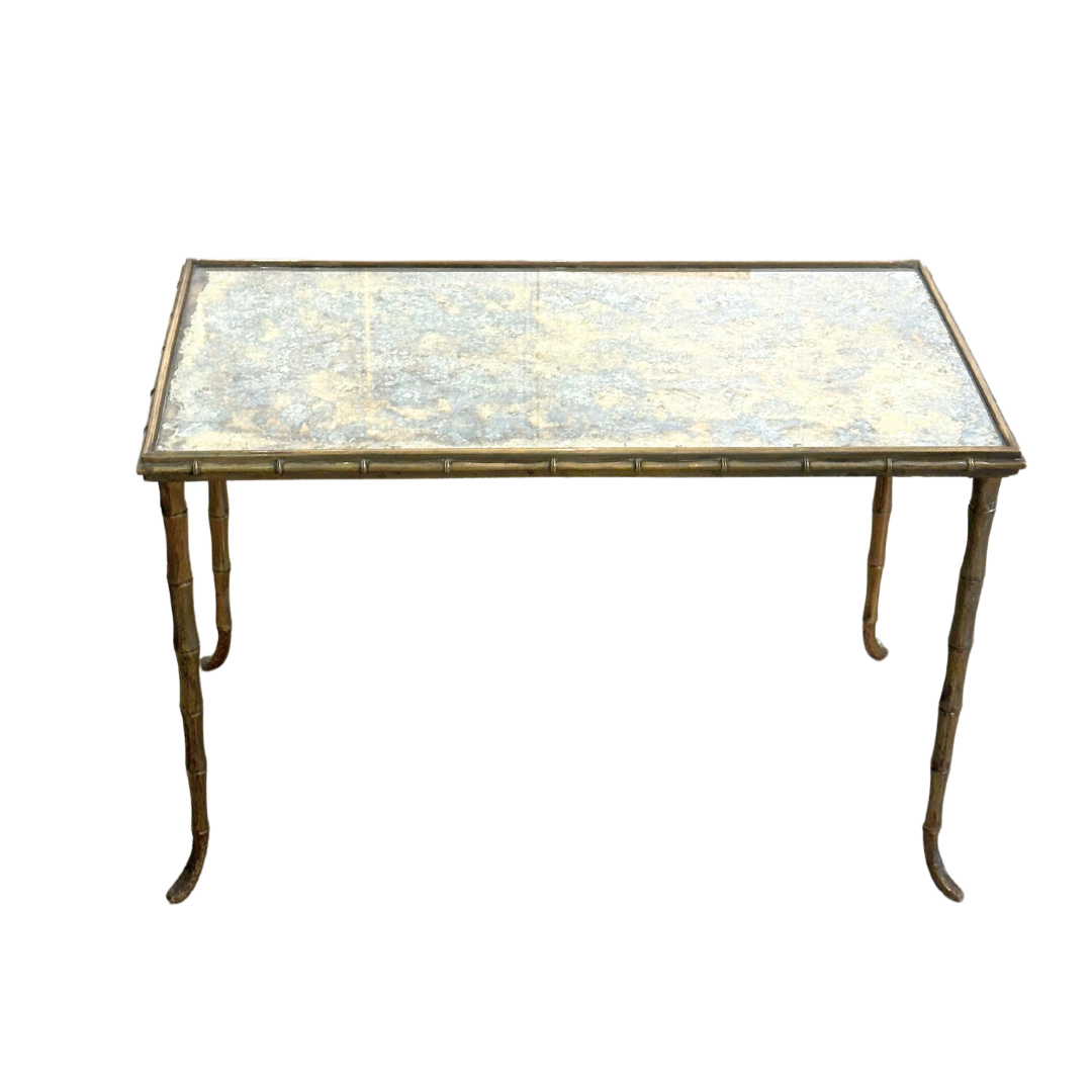 Maison Bagués Brass Bamboo and Antique Mirrored Glass Side Table