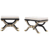 Pair of Painted and Gilt Cerule Form Stools with Brass Mounts and Cushions