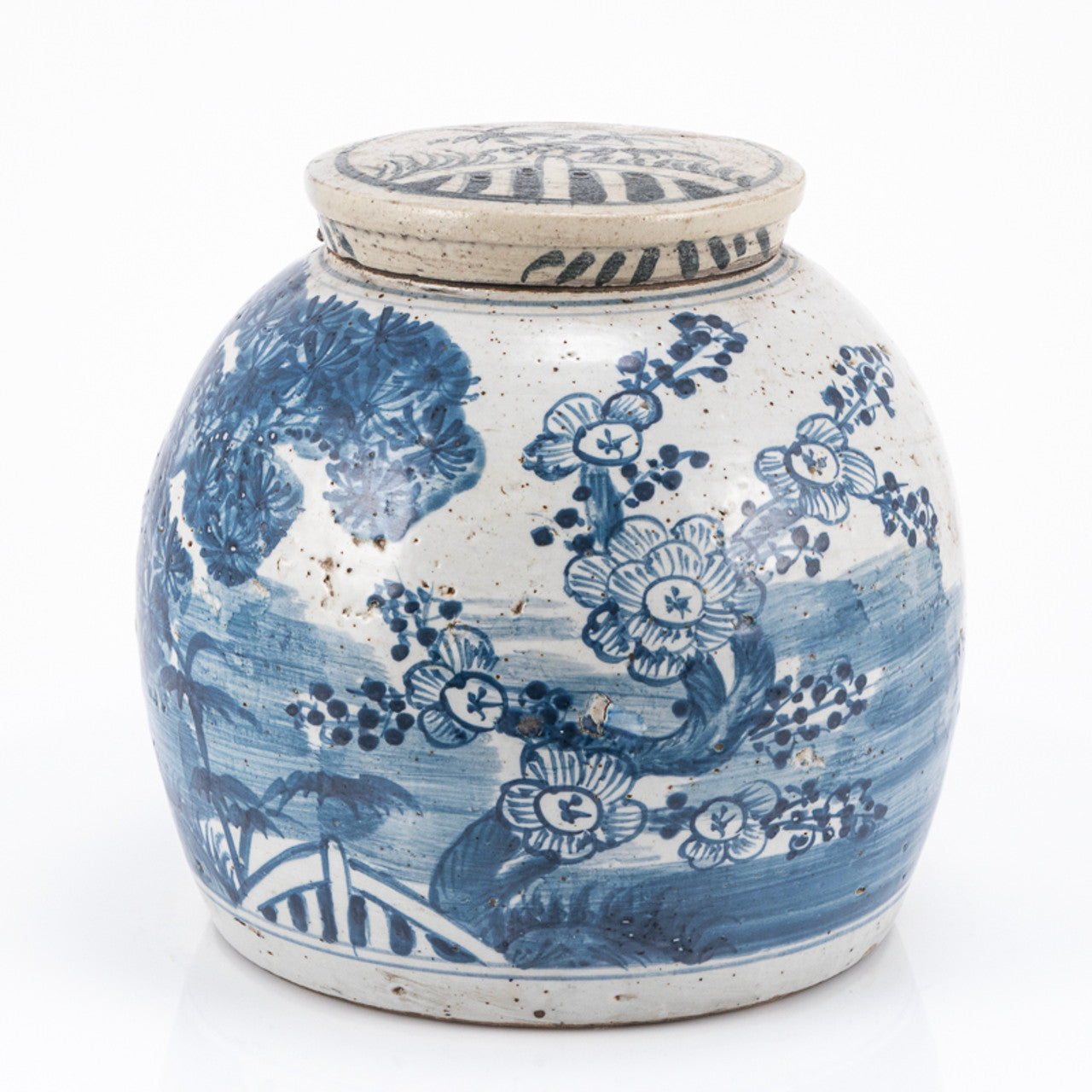 Blue and White Vintage Ming Pine Jar - Small