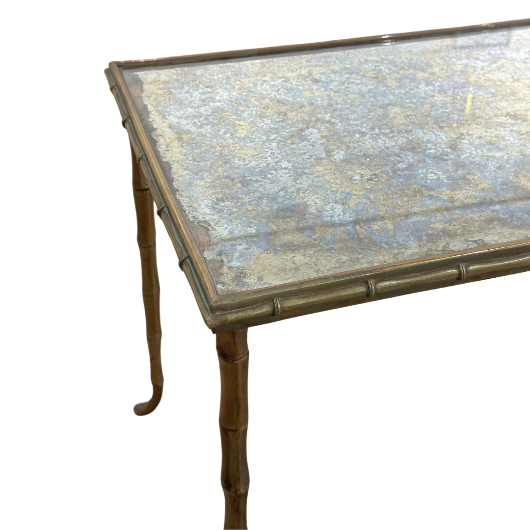 Maison Bagués Brass Bamboo and Antique Mirrored Glass Side Table