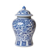 Windblown Peony Blue and White Temple Jar