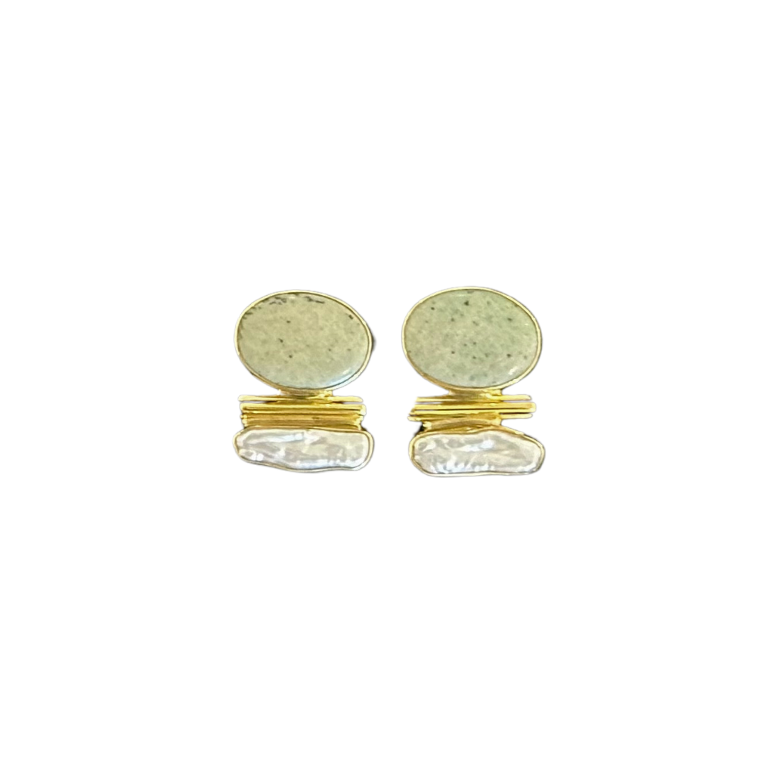 Jan Mclaughlin Earrings - Jade + Biwa Pearl