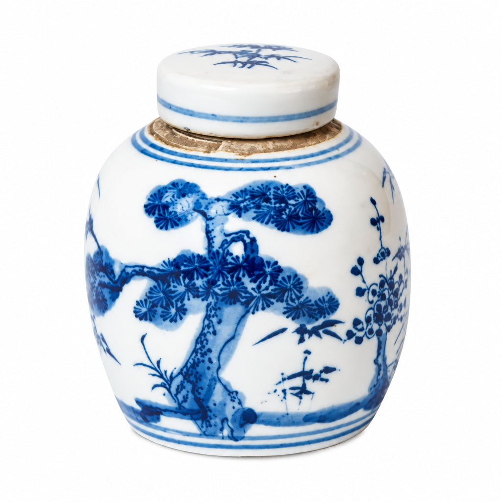 Blue and White Porcelain Mini Three Friends Round Jar