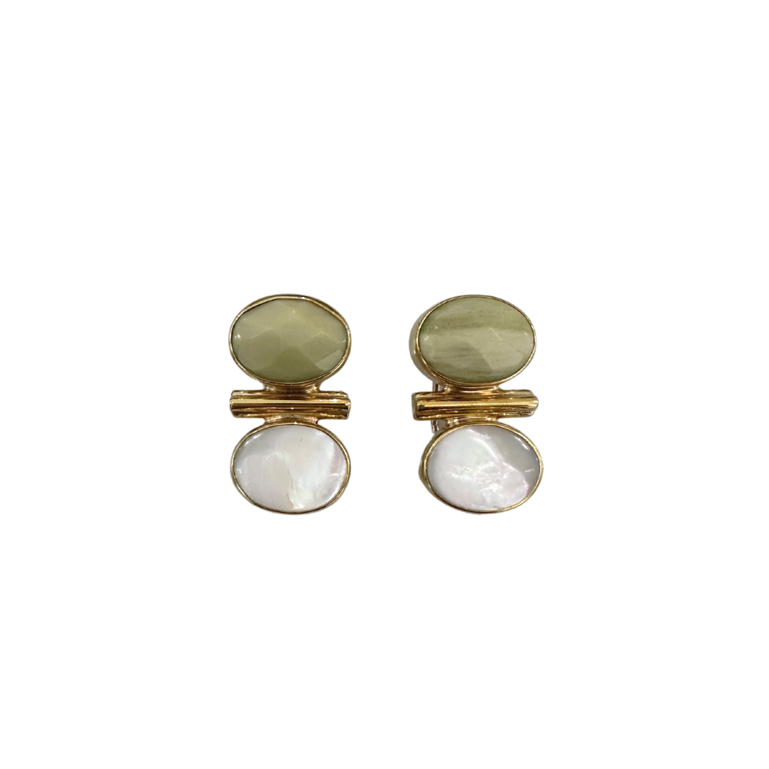 Jan Mclaughlin Earrings - Faceted Jade + Shell