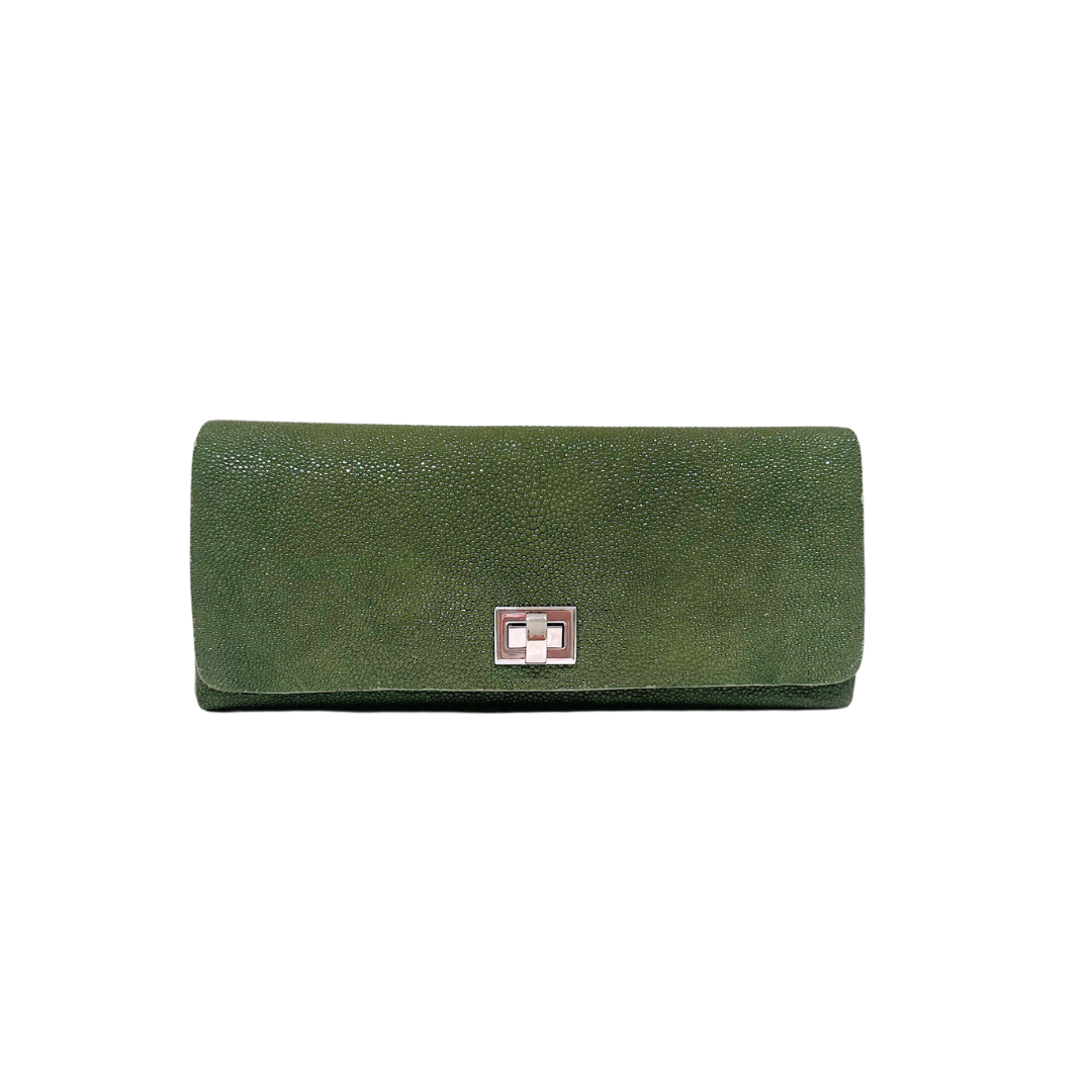 Shagreen Clutch by Scotstyle, Green + Silver