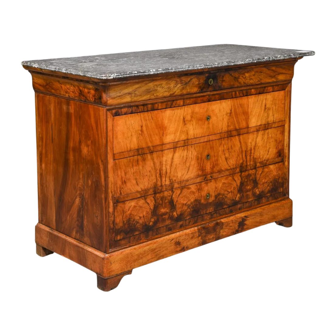 Louis Philippe Style Walnut Marble Top Chest