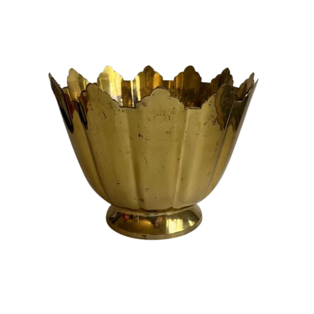 Vintage Scalloped Solid Brass Cachepot