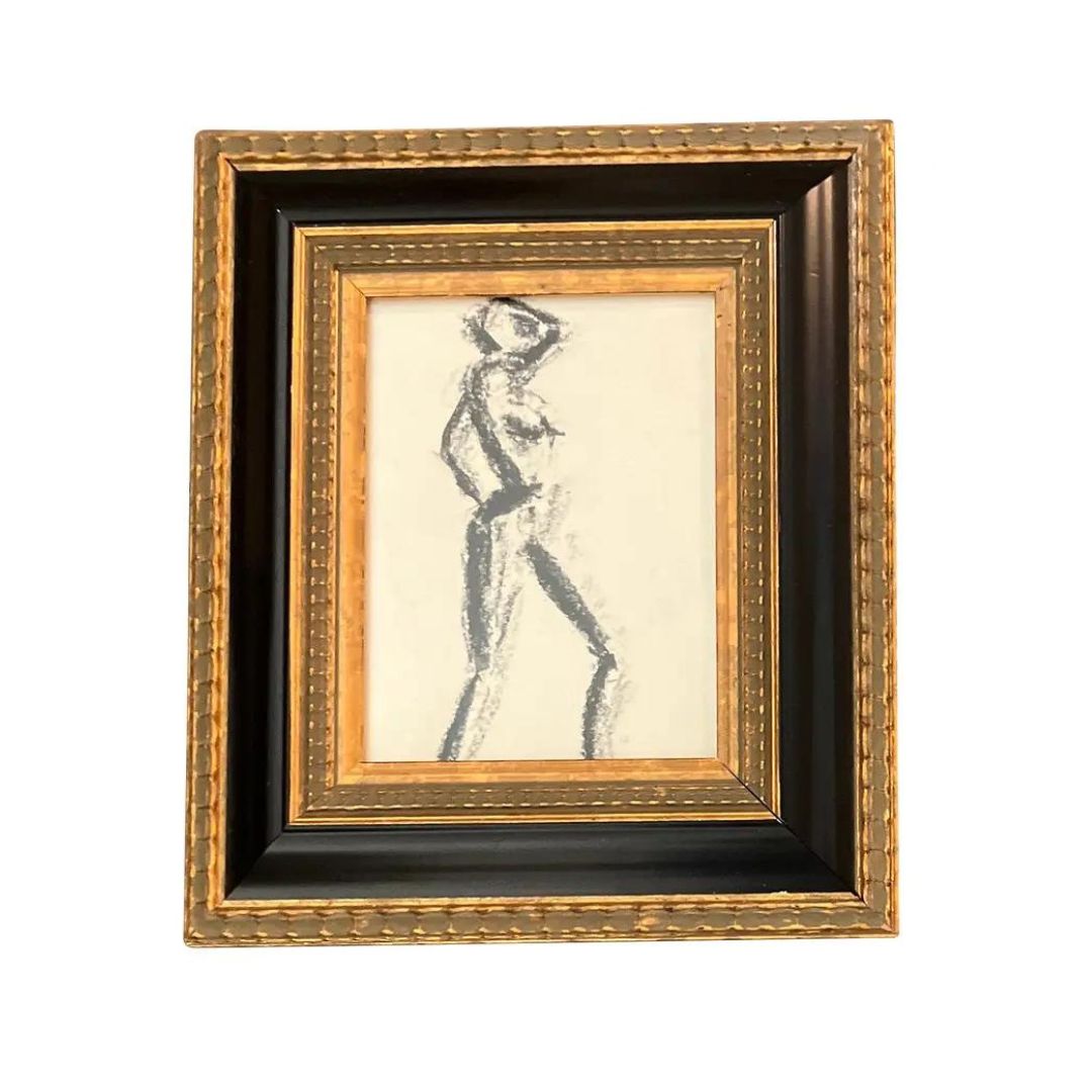 Vintage Charcoal Abstract Female Nude Drawing