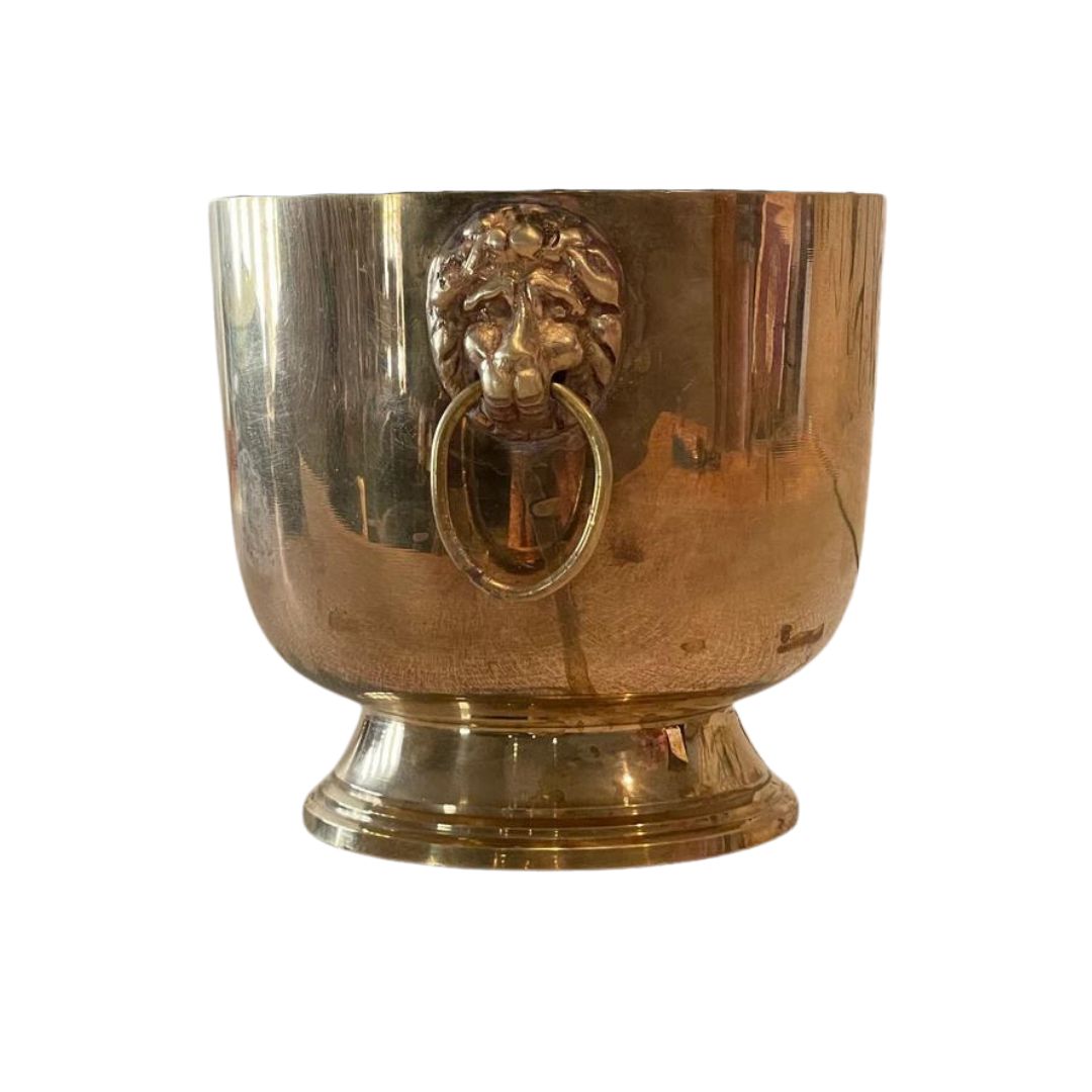 Vintage Brass Pedestal Planter with Lion Head Handles