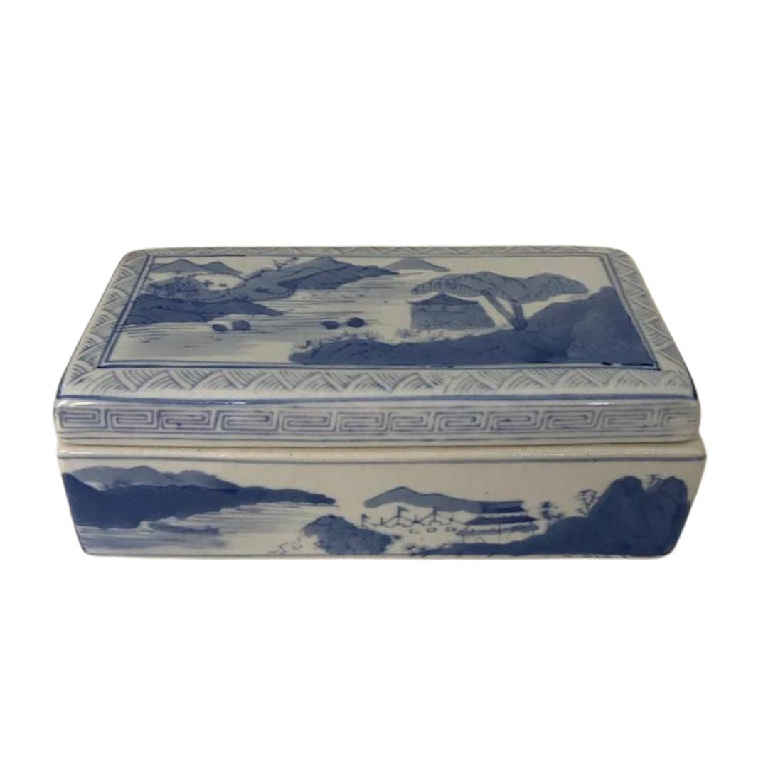 Vintage Blue and White Porcelain Brush Box