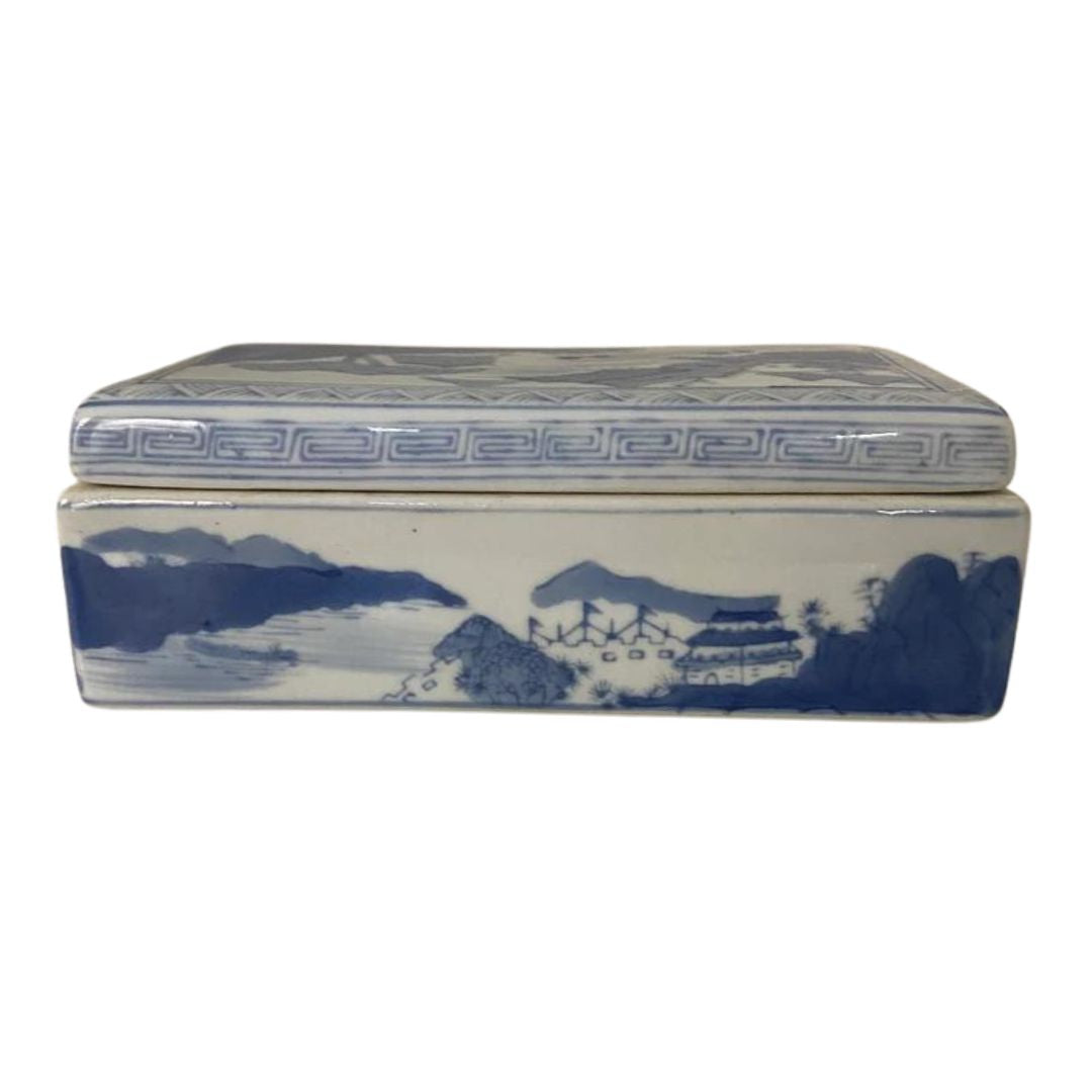 Vintage Blue and White Porcelain Brush Box