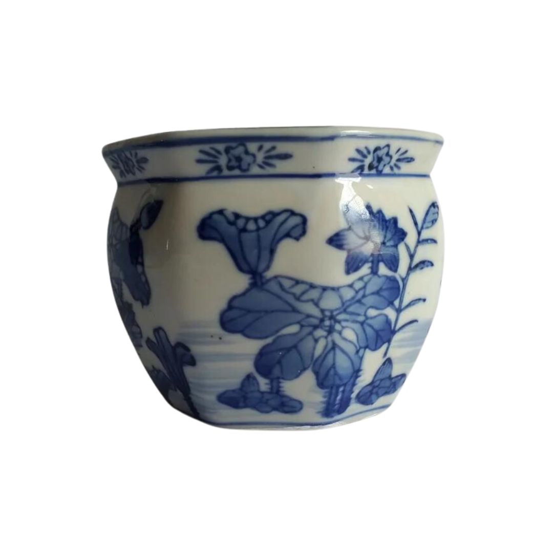 Small Vintage Blue and White Porcelain Planter