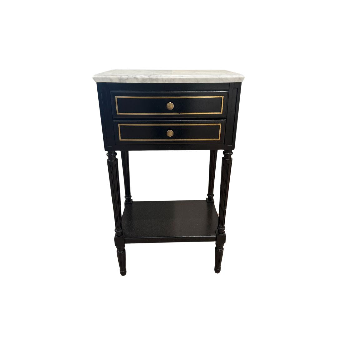 Antique Ebonized Louis XVI Side Tables with Marble Tops, Pair