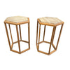 Vintage Travertine and Cerused Oak Hexagonal Side Tables, Pair