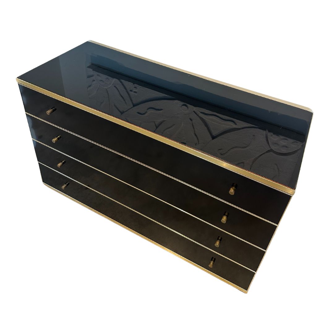 Mid-Century French Black and Brass Chest