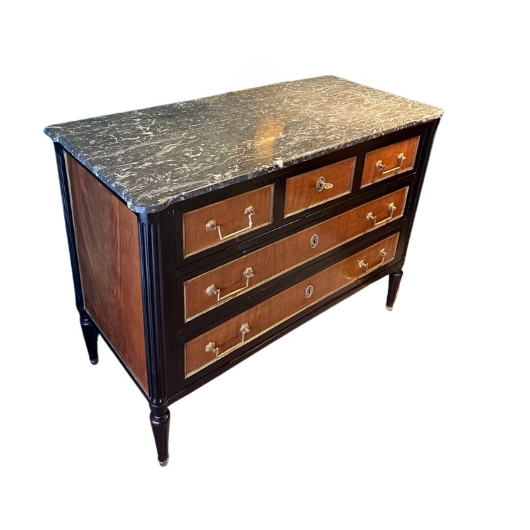 19th Century Louis XVI-Style Commode with Black Marble Top