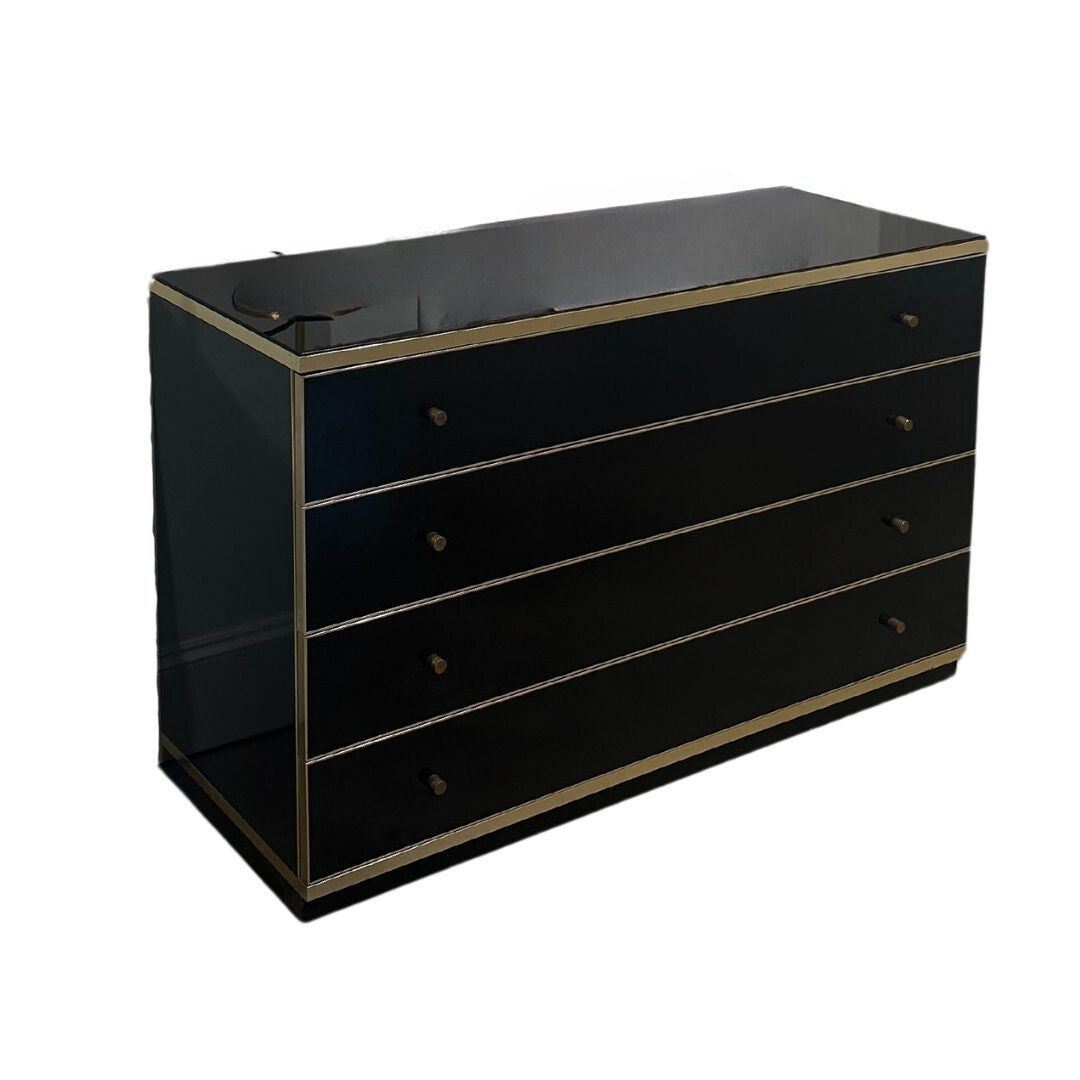 Mid-Century French Black and Brass Chest