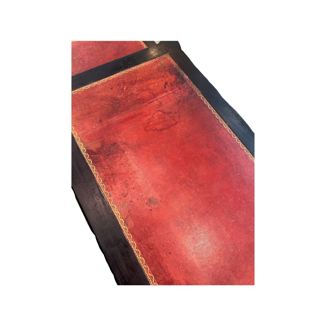 Vintage French Red Leather Top Ebonized Bureau Plat Desk