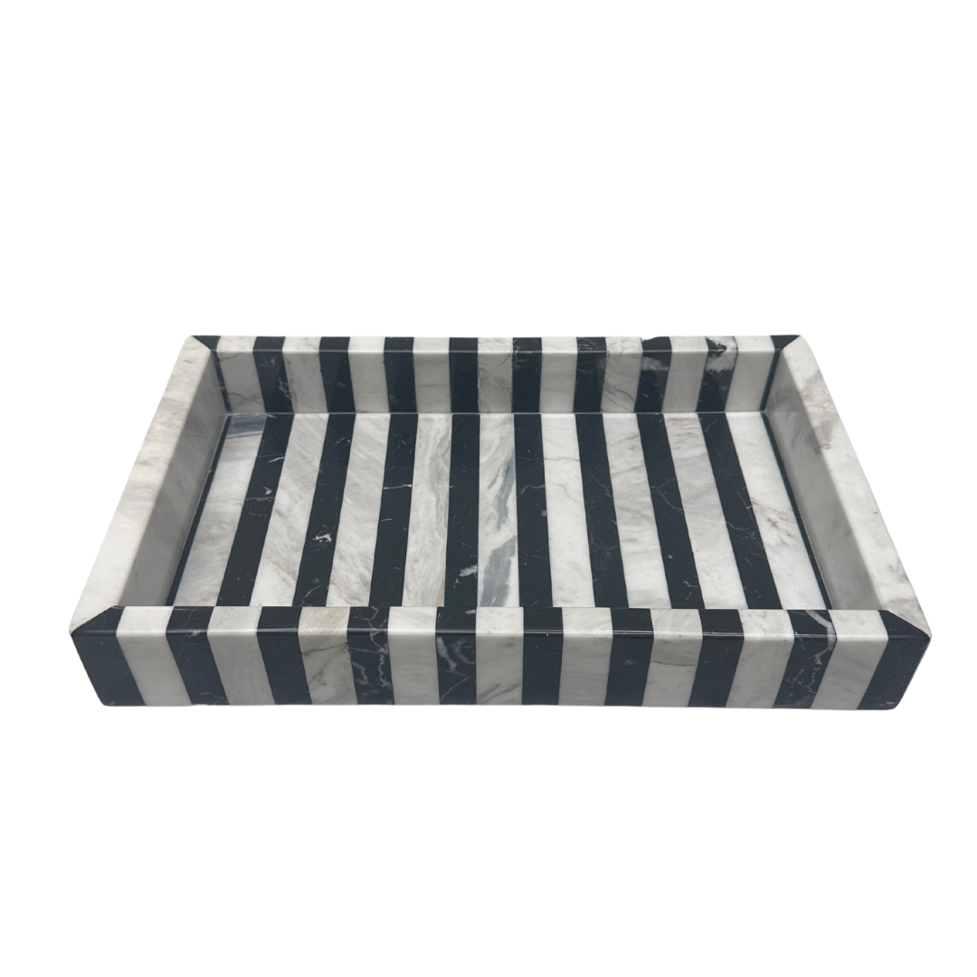 Stripe Marble Tray, Black and White