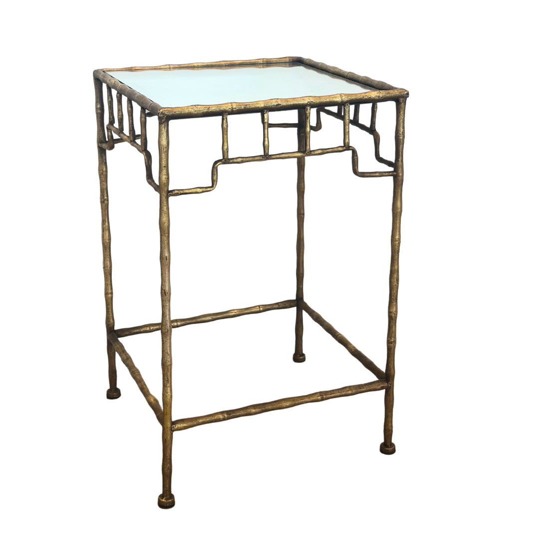 Vintage Gilt Bamboo Table with Mirror Top