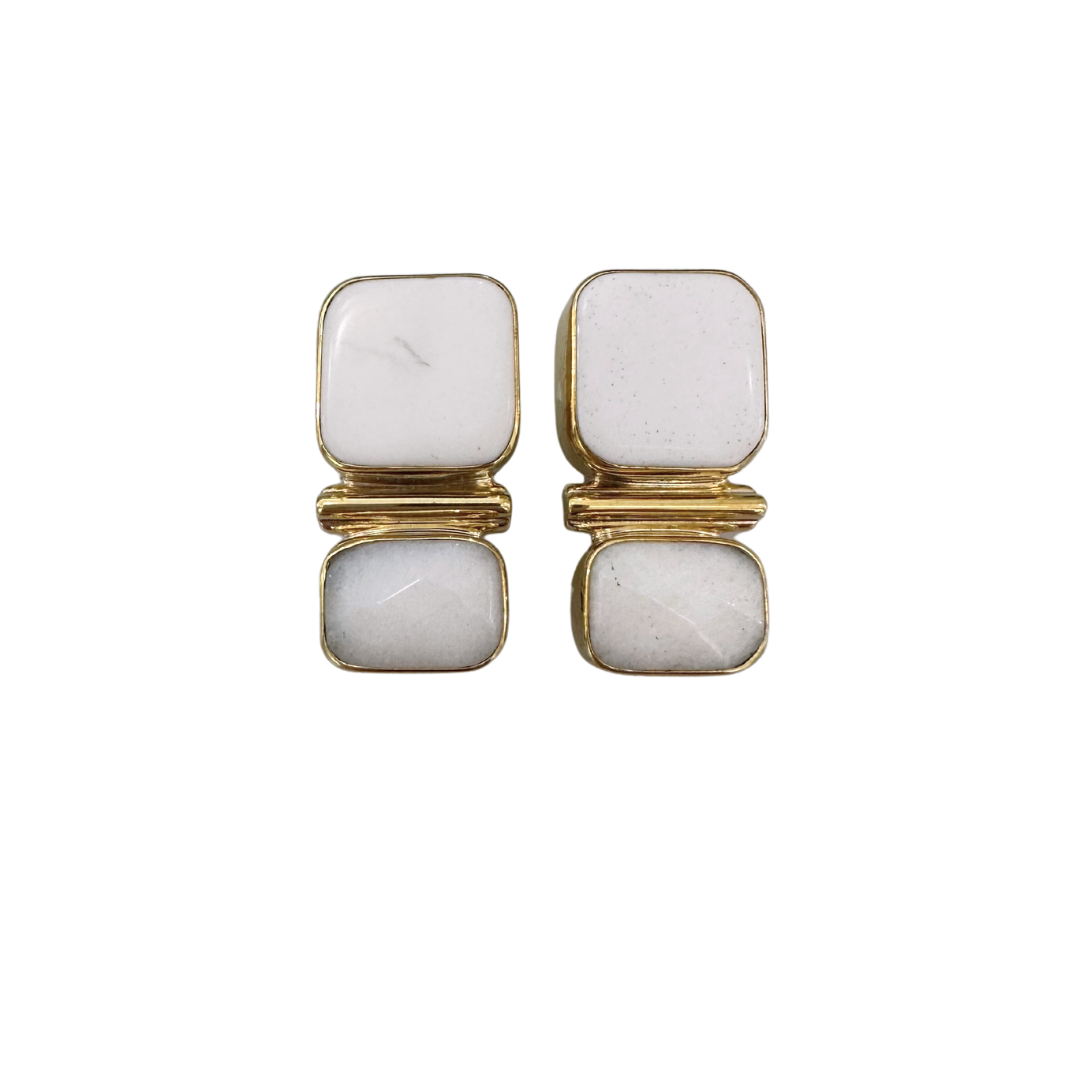 Jan Mclaughlin Earrings - White Jade + Faceted Quartz