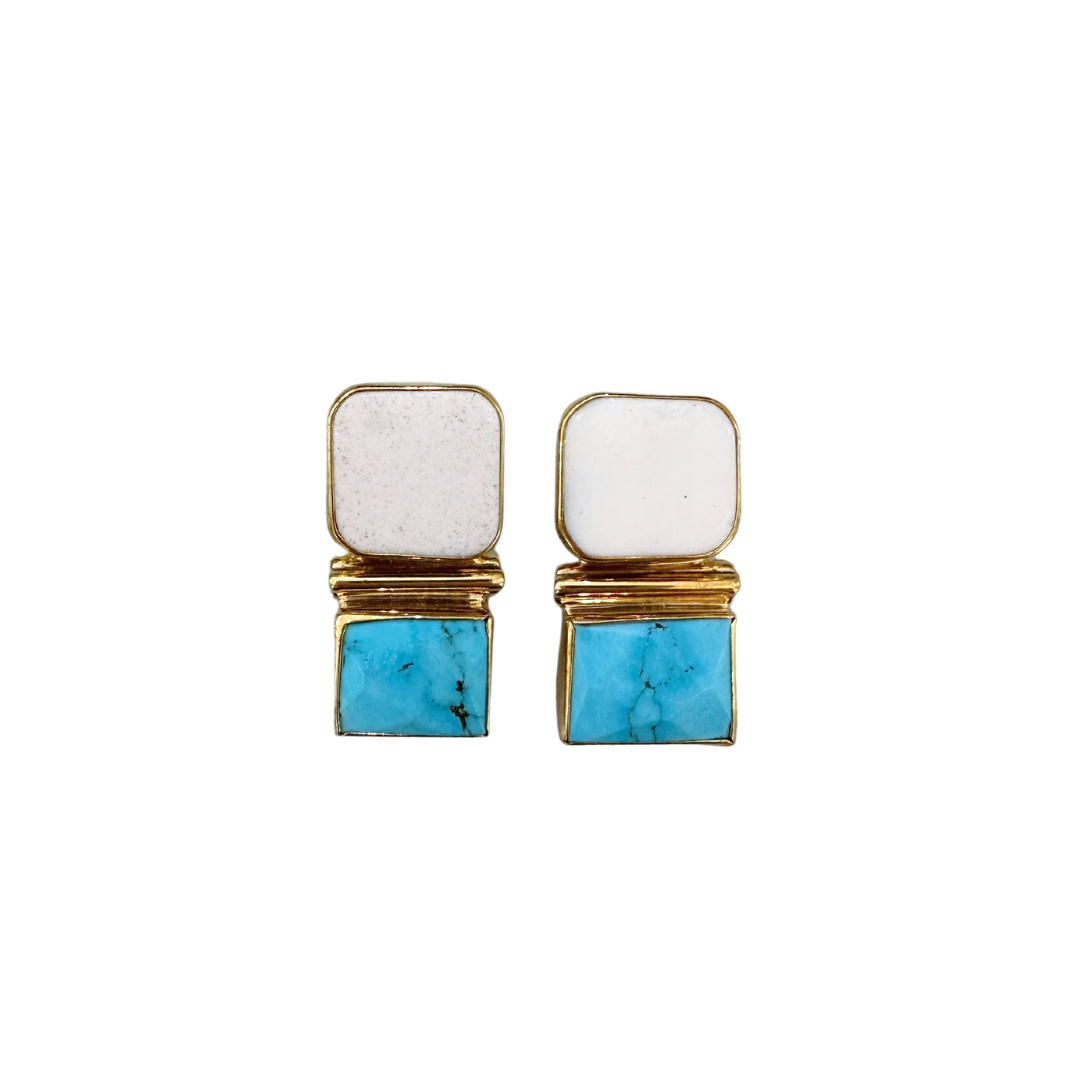 Jan Mclaughlin Earrings - White Jade + Turquoise