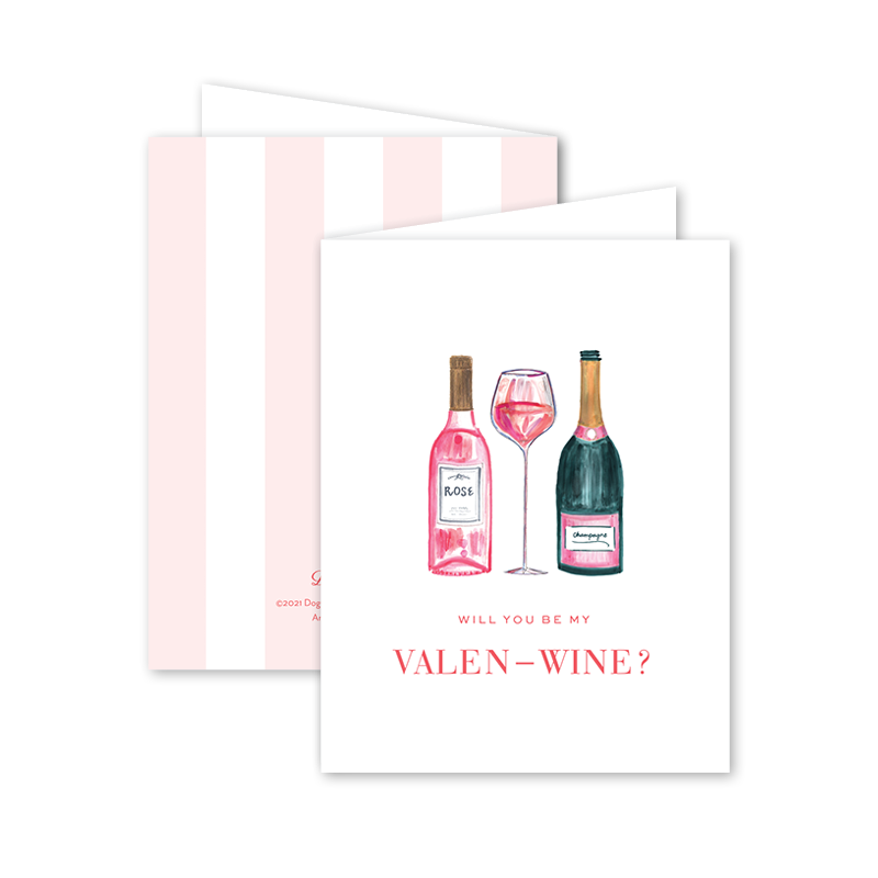 Valen-Wine Champagne and Rose Valentine Card