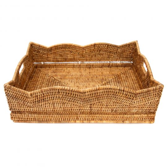 Handwoven Scalloped Rectangular Basket Tray, Large