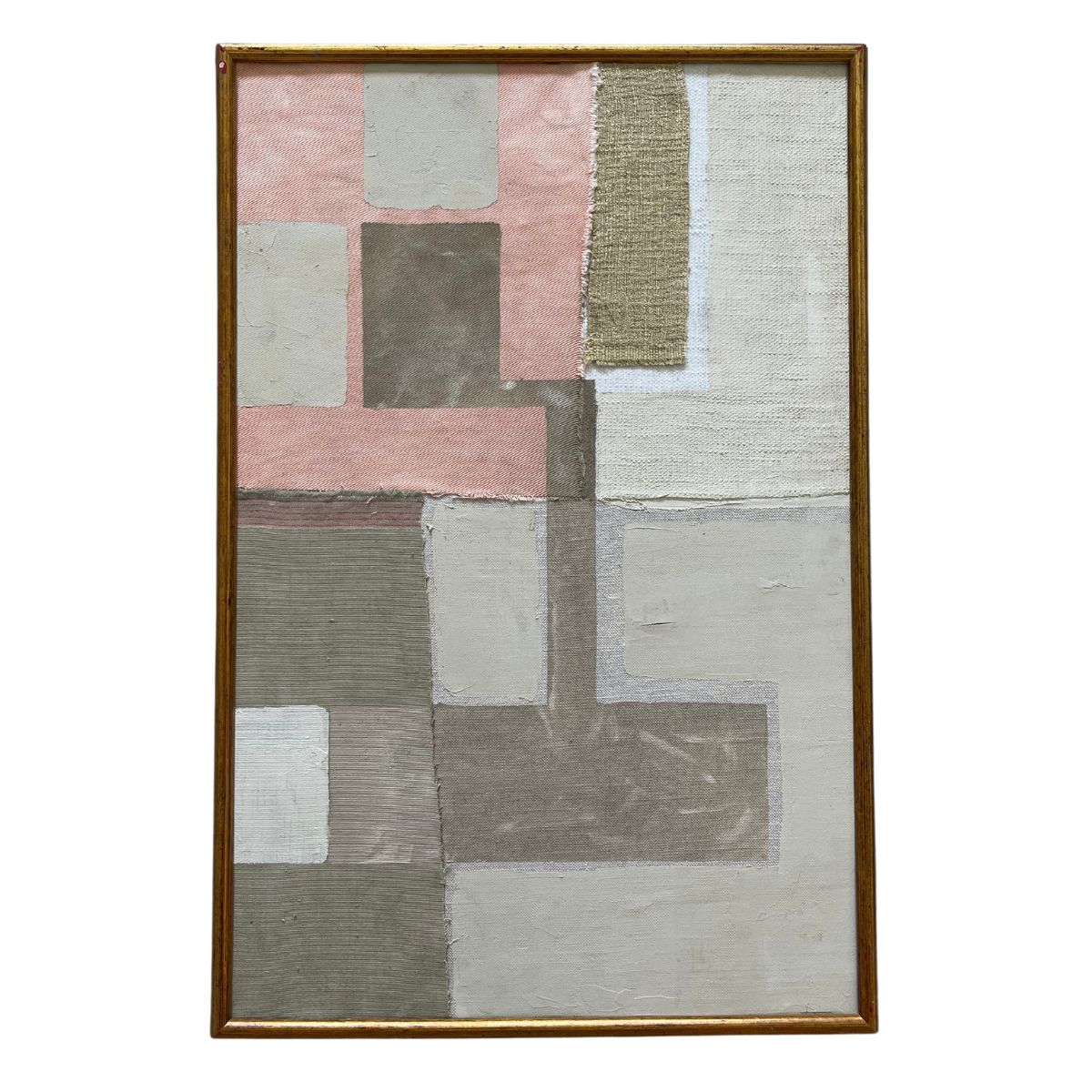 Vintage Pink and Taupe Abstract Textile Art