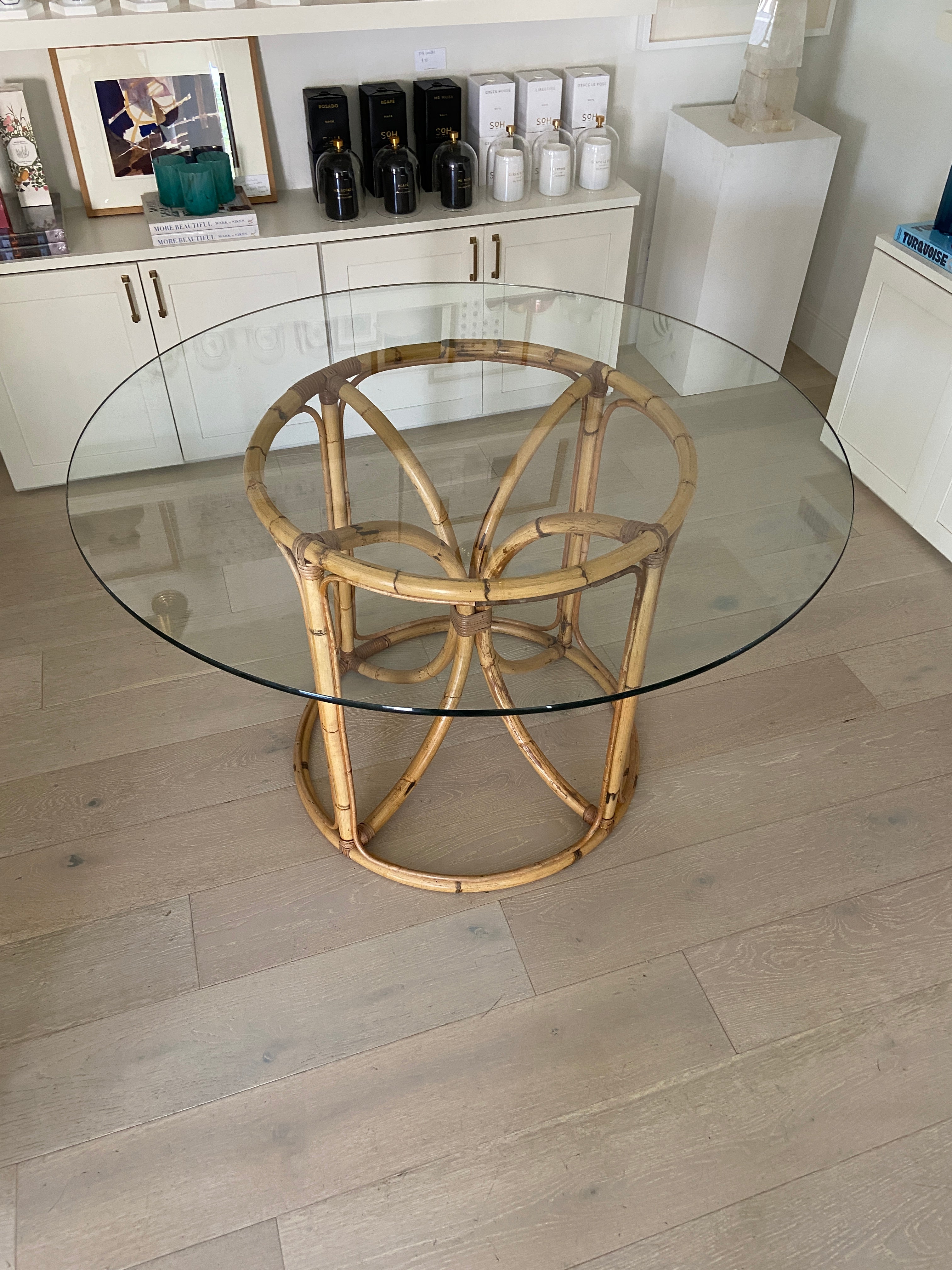 Vintage Bamboo and Glass Top Dining Table