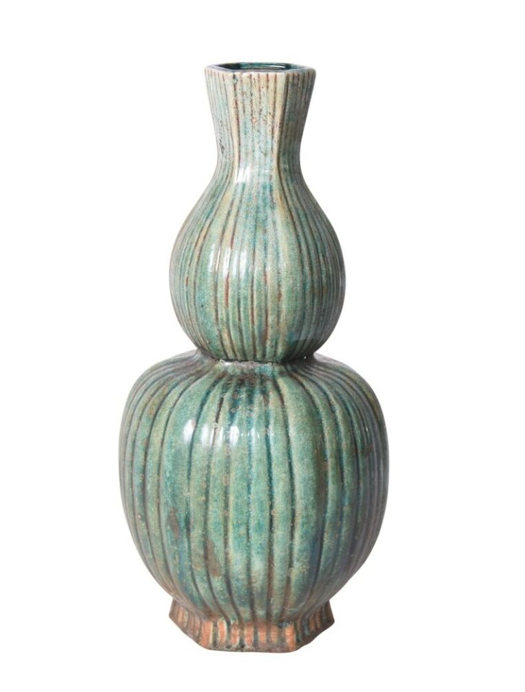 Speckled Green Hexagonal Fluted Gourd Vase