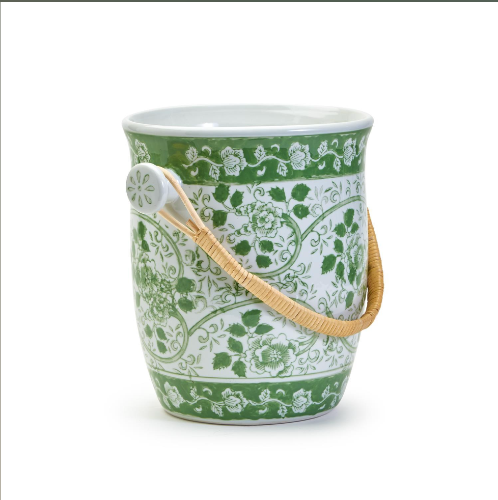 Green and White Porcelain Ice Bucket