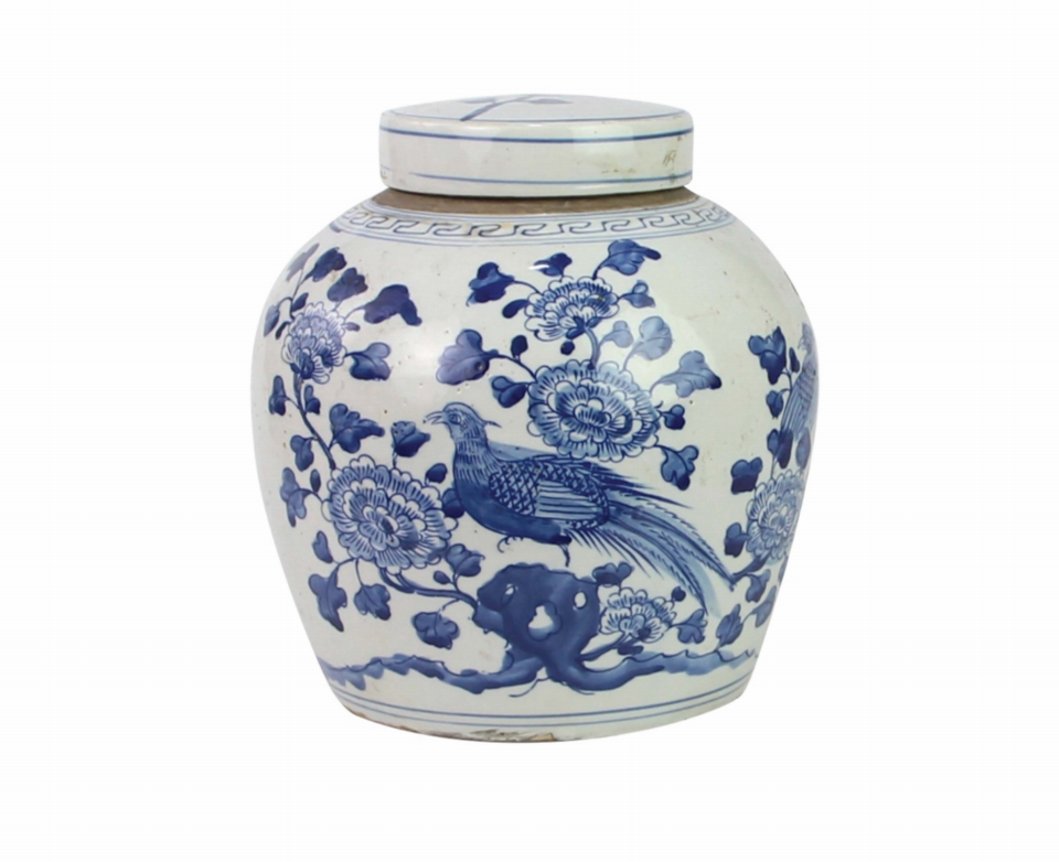 Blue and White Ming Jar Flower Bird Motif