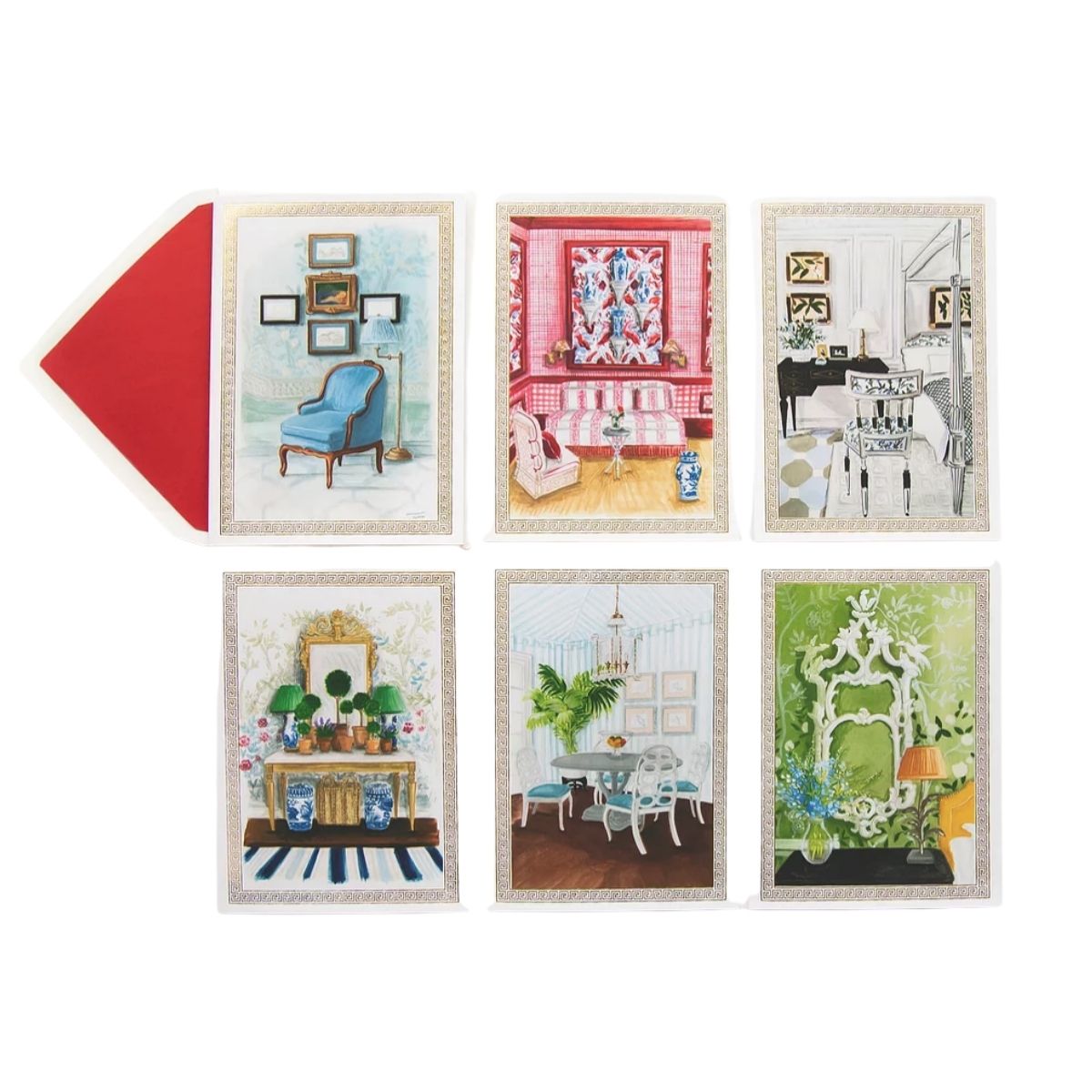 Colored Interiors Illustrated Greeting Cards