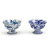 Blue and White Chinoiserie Scalloped Edge Footed Bowls, Set of 2