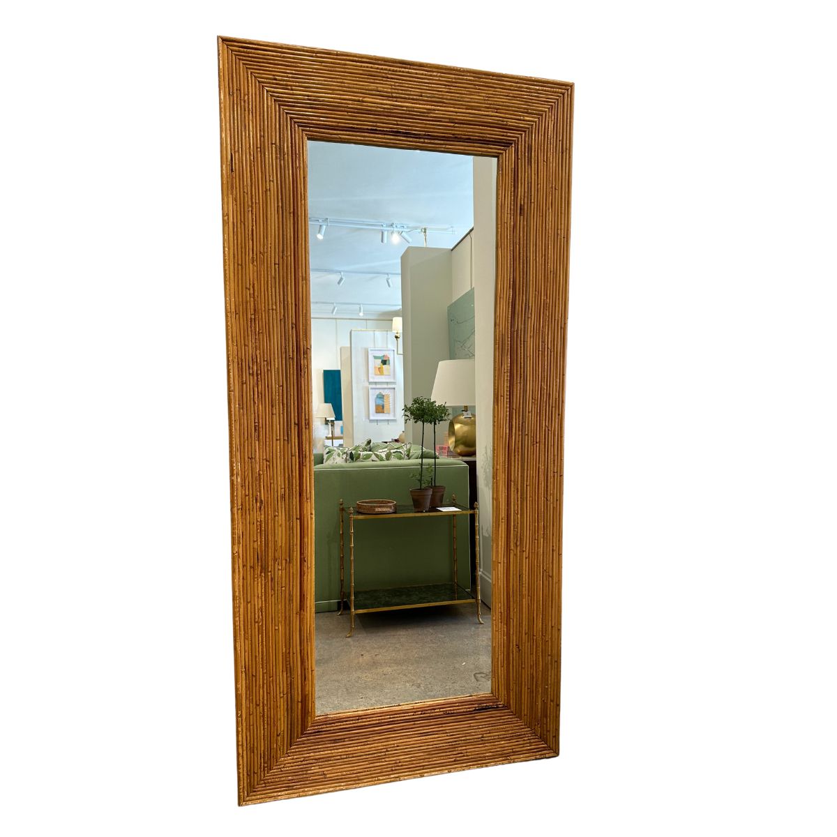 Custom-Made French Rattan Mirror, Floor-Length