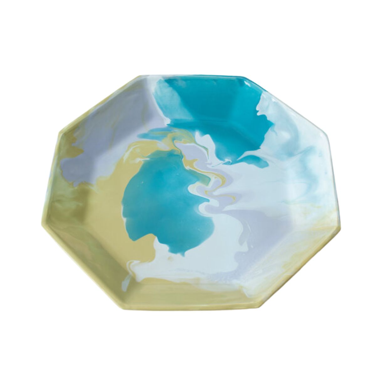 Octagonal Ceramic Tray by Paul Schenider, Green/Blue Geode