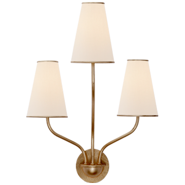 Gold Stem Sconce with Linen Lamp Shade 