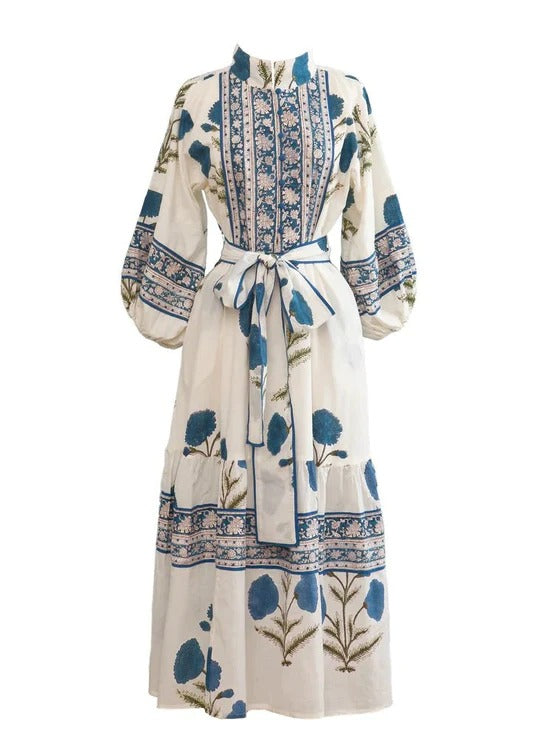 The Paloma Flounce Dress, French Blue Marigold by Sue Sartor