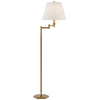 Olivier Large Swing Arm Floor Lamp in Hand-Rubbed Antique Brass with Linen Shade